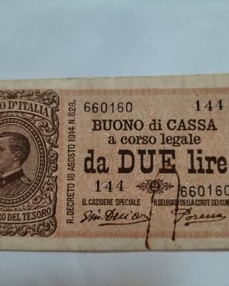 Buono di cassa Regno d'Italia Due lire 1914
