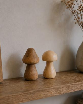 🍄 Set di 2 funghi decorativi in legno
