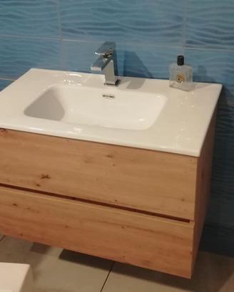 Mobile sospeso da 80 cm. e specchiera con lampada