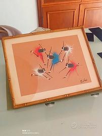 2 stampe africane anni 60 con cornice bambù