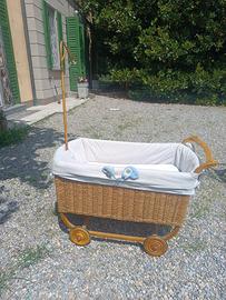 Culla in vimini con ruote+materasso+coprimaterasso