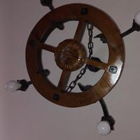 -Lampadario Artigianale in Ferro battuto e Legno