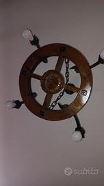 -Lampadario Artigianale in Ferro battuto e Legno