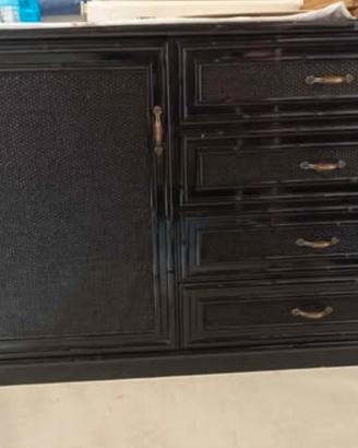 Credenza vintage anni '70 con intreccio rattan lac