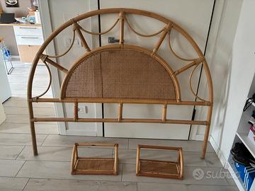 Testata letto vintage in bambù + 2 mensole