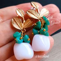 Orecchini con pietre smeraldo e vetro rosa nuovi