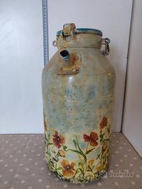Bidone da latte metallico decorato vintage