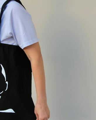 Borsa shopper in tela nera dipinta a mano