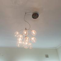 lampadario acciaio e vetro soffiato a grappolo