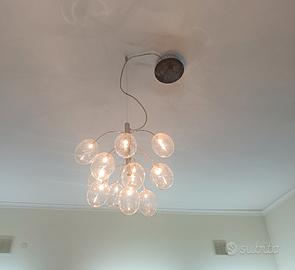lampadario acciaio e vetro soffiato a grappolo