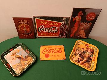 COCA COLA-INSEGNE E VASSOI METALLO/LEGNO