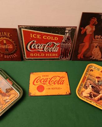 COCA COLA-INSEGNE E VASSOI METALLO/LEGNO