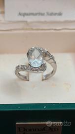 anello oro bianco diamanti e acquamarina 