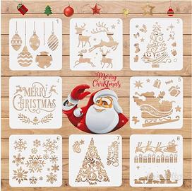 8 Kit Disegno per Stencil in Plastica per Natale