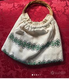 Borsa handmade anni 20 manico intrecciato di legno