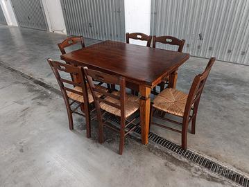 tavolo in legno massello arte povera e 6 sedie