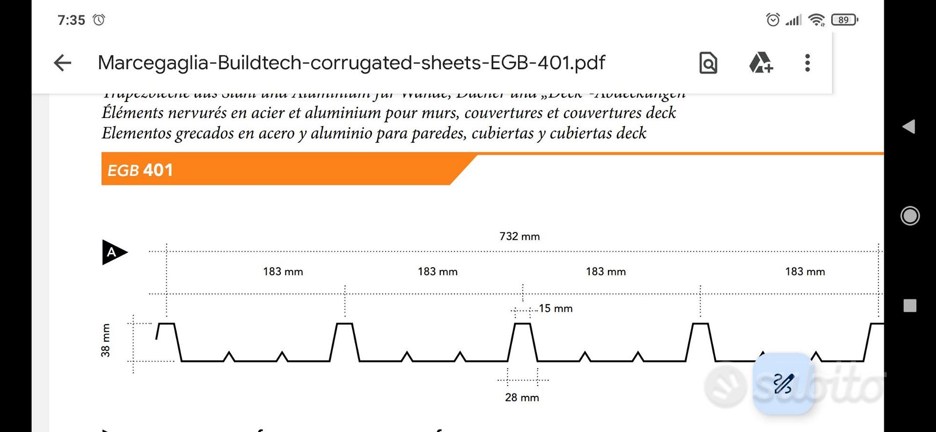 Lamiera grecata da copertura EGB-401, lunghezza fino 6 metri SOLO RITIRO IN  SEDE