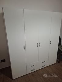 Armadio guardaroba bianco a 4 ante e 4 cassetti