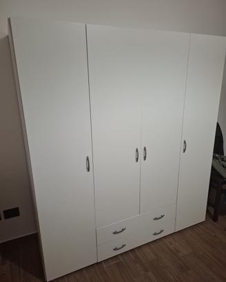Armadio guardaroba bianco a 4 ante e 4 cassetti