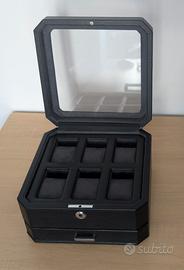 Scatola porta orologi 6 scomparti in pelle nera