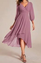 Abito midi elegante malva / rosa antico scollo a V