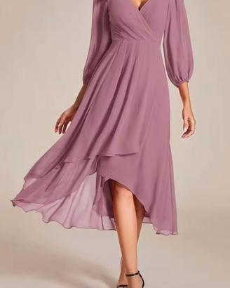 Abito midi elegante malva / rosa antico scollo a V