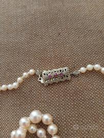 collana perle chiusura oro18k e rubini vintage 