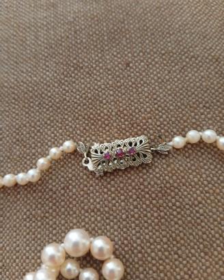 collana perle chiusura oro18k e rubini vintage 