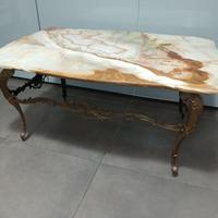 Antico Tavolino da Salotto in Marmo Onice e Bronzo