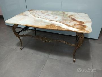 Antico Tavolino da Salotto in Marmo Onice e Bronzo