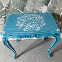 Tavolino SHABBY azzurro decorato a mano