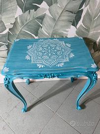 Tavolino SHABBY azzurro decorato a mano