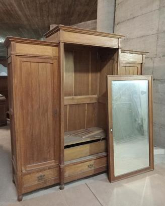 Armadio antico legno con anta a specchio fine 800