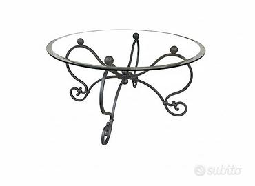 Tavolino Salotto in Ferro Battuto e Cristallo