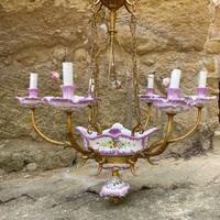 Antico lampadario 6 punti luce ceramica porcellana