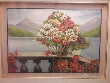 QUADRO PAESAGGIO FLOREALE CON CORNICE A VETRO