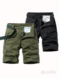 2 Pantaloncini cargo uomo 100% cotone tinta unita