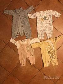 n° 4 tutine bimbo 0-3 mesi senza piedini