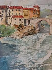 Ivrea. Canavese. ponte vecchio. Acquerello