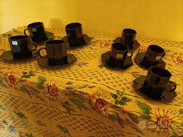 Servizio Arcoroc vetro nero esagonale anni '80