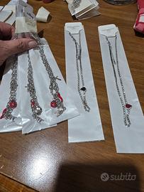 5 pz collana acciaio con charm e simil zirconi 