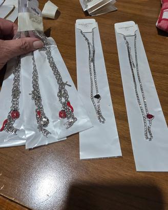 5 pz collana acciaio con charm e simil zirconi 