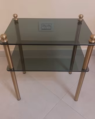 Tavolino in ottone e vetro fumé anni 70