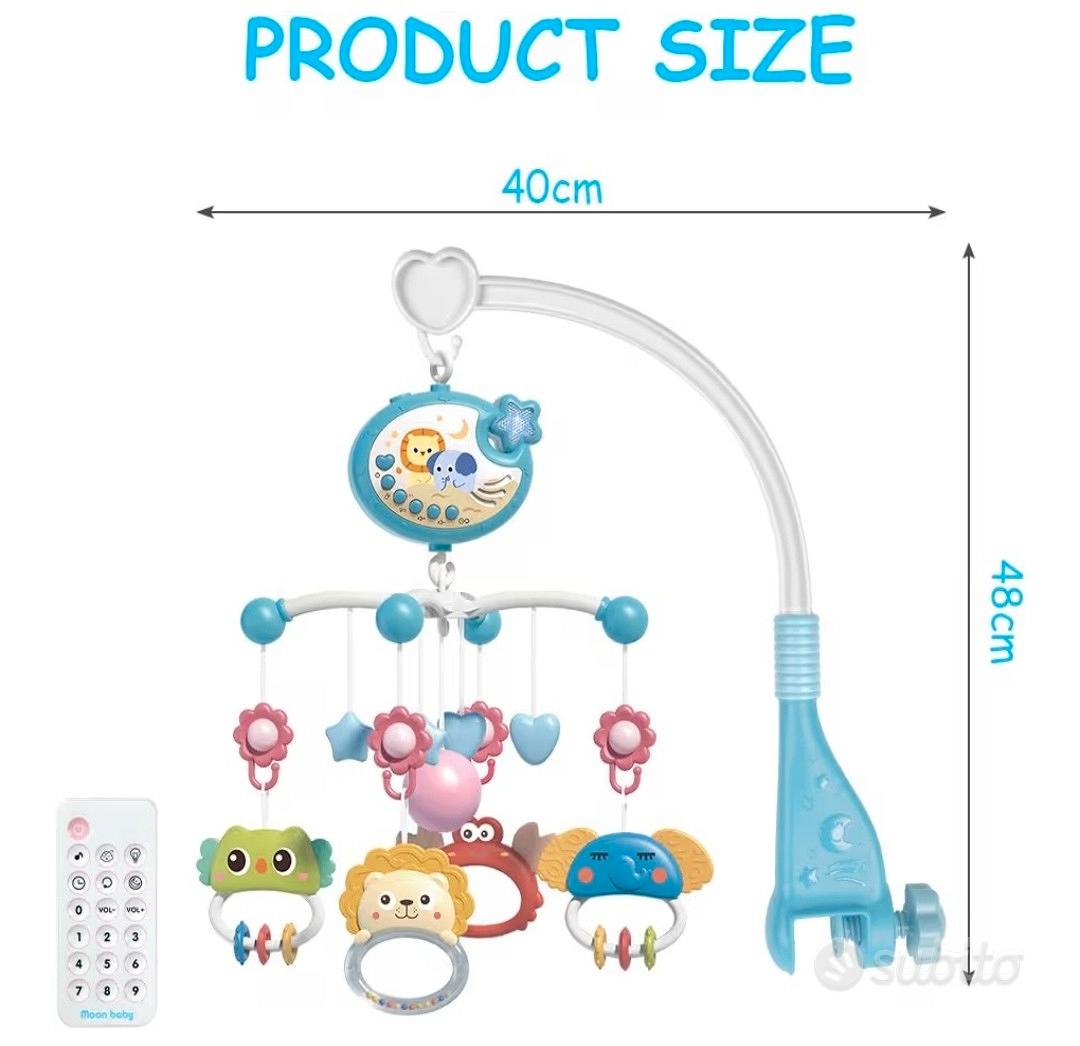Lettino Mobile Con Telecomando Per Luci Musicali, Giostrina Rotante 360°, Timer 20/40/60 Min, Per Cameretta Bambini