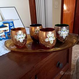 Bicchieri e piatto decorati, Murano, antichi