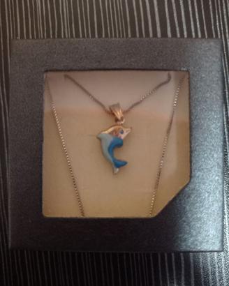 Collana in argento 925 e ciondolo delfino smaltato