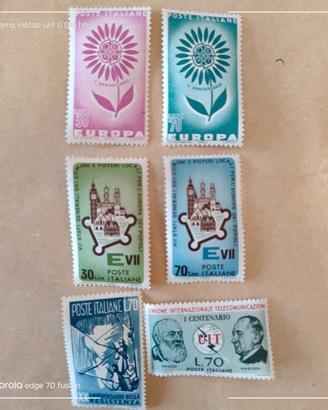 6 francobolli italiani nuovi del 1964/65