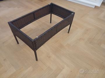 Tavolino con vetro da esterno polyrattan marrone