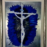 Quadro moderno Gesù Martinelli Olio Blu e Argento