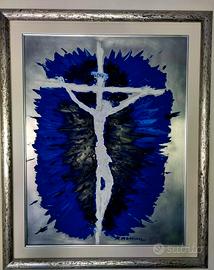 Quadro moderno Gesù Martinelli Olio Blu e Argento